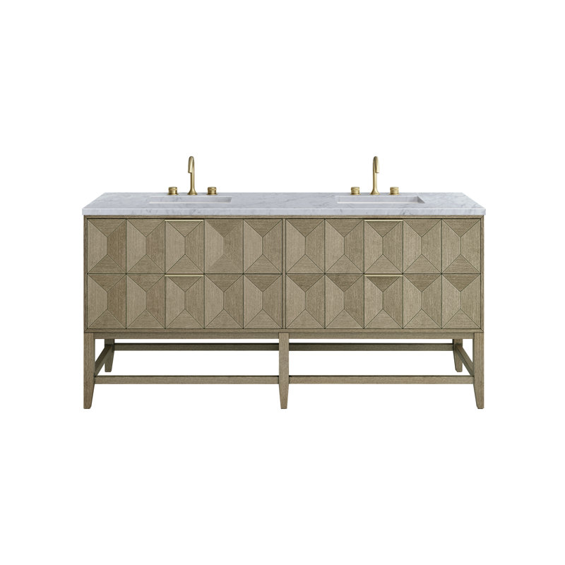 Ensemble de meuble-lavabo double 72 po Emmeline, Carrare blanc, 8 po