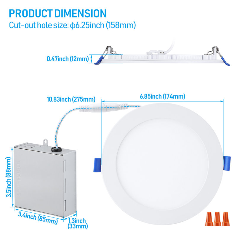 Éclairage encastré à DEL de 6 po avec boîte de jonction 12 W de base Basic, blanc doux 2700 K, à intensité variable de 5% à 100%