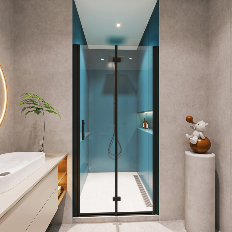Matte Black Universal Pivot Shower Door - 1 3/8" Adjustable, 1/4" Tempered Glass, 36000 Open And Close Assessments, Remarkable Leak Trait Analyses, Attribute