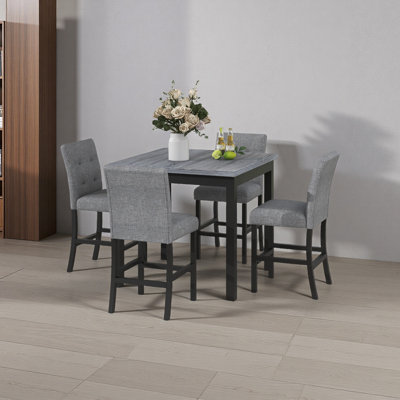 5-Piece Counter Height Dining Set Wood Square Dining Room Table And Chairs Stools W/Footrest & 4 Upholstered High-Back Chairs