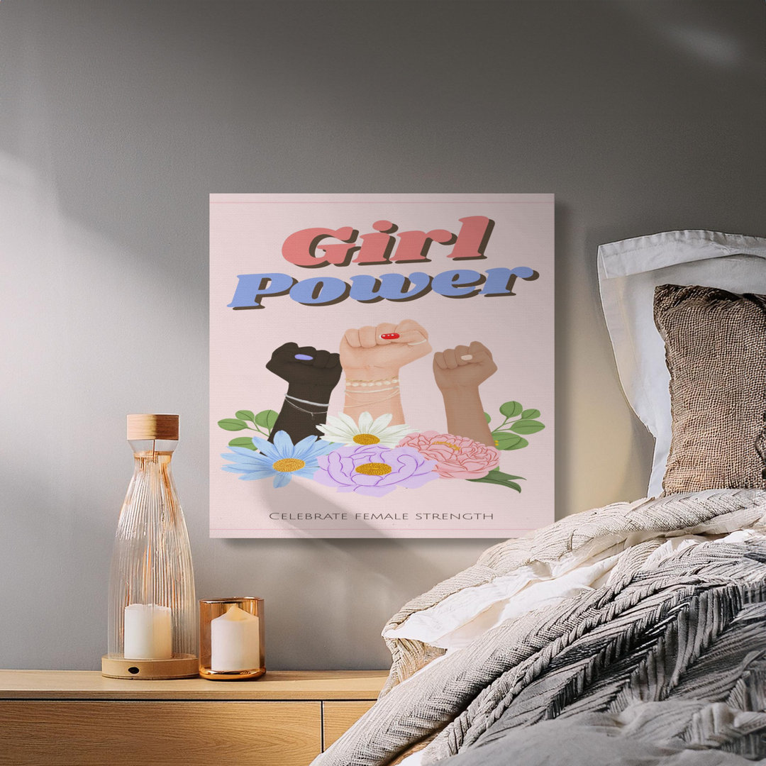 Girl Power Canvas Wall Art, Feminist Art Print, Ready to Hang, Gallery Wrapped Canvas, Archival Quality, Empowering Women, Floral Art, Matte