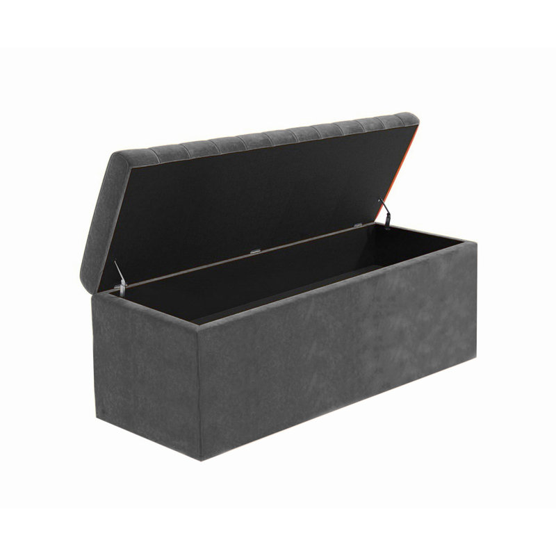 Safar Wide Velvet Rectangle Solid Color Standard Ottoman Box with Storage, Steel Plush Velvet, 150 cm