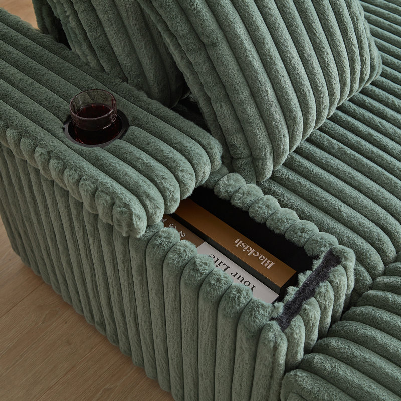 4-Piece 84" Upholstery Loveseat Sofa Bed With 2 toss pillows & 2 Movable Storage Ottomans, Green