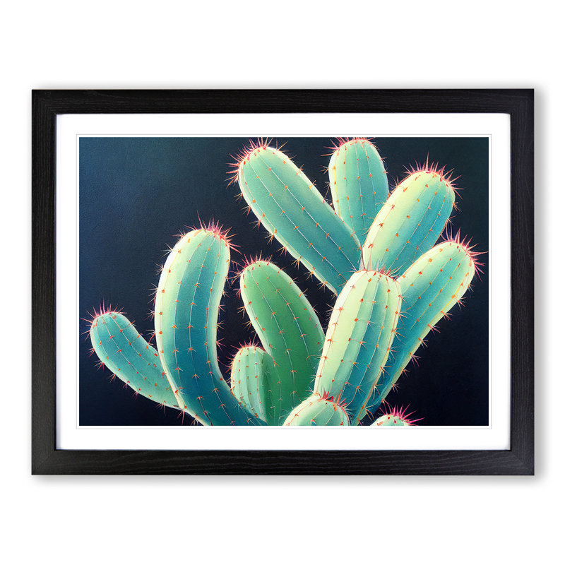 Contemporary Cactus - Single Picture Frame Print, Black, 46cm H x 64cm W x 2cm D