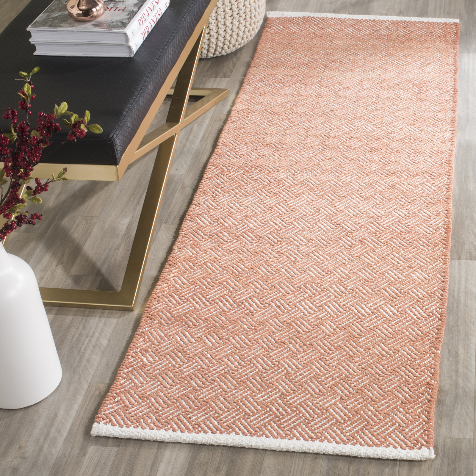 Evansdale Geometric Handmade Flatweave Cotton Orange Area Rug, Runner 2'3" x 7'