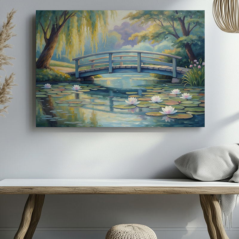 Impression sur toile Serene Garden Blue Bridge Water Lily, 11 x 14 in
