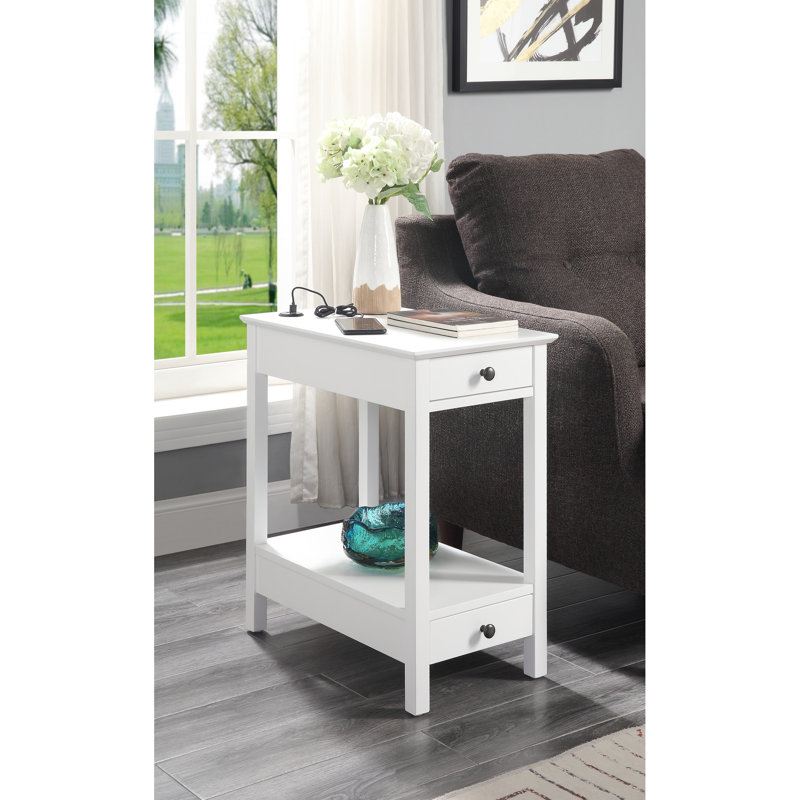 Table d'appoint blanche avec hublot - 2 tiroirs et 1 compartiment ouvert pour le rangement dans la chambre