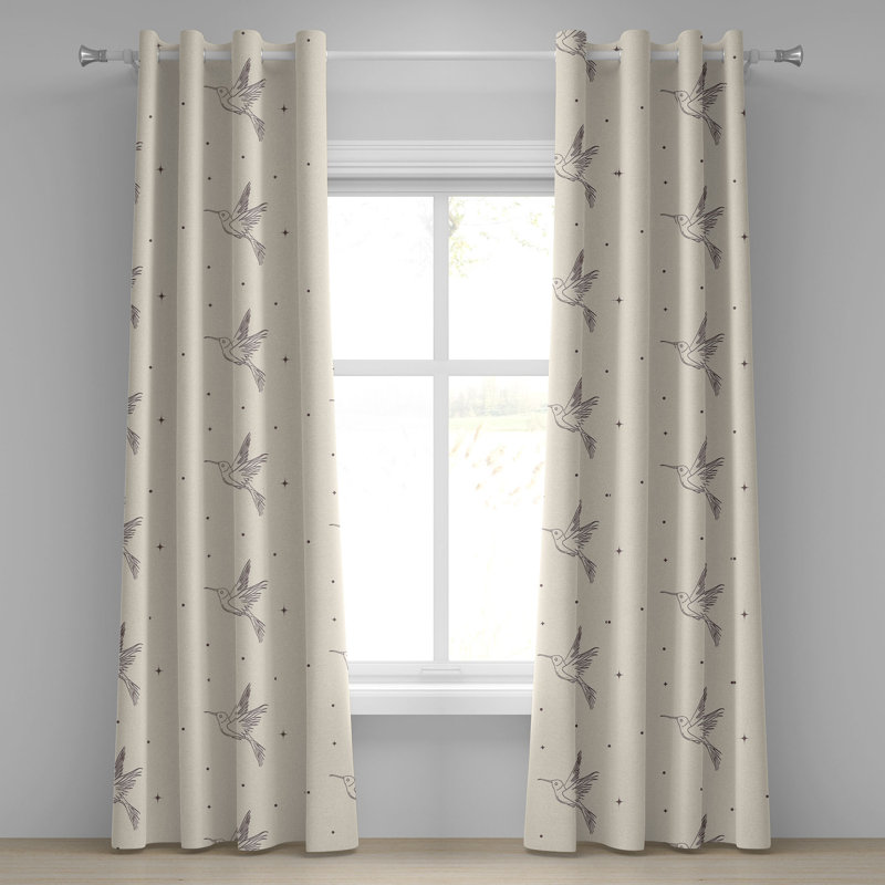 Union Rustic Birds and Nature Grommet Curtain Wingy Animal Print 50" x 63" Cream Pale Grey, 50" W x 72" L