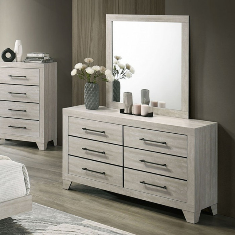 Commode 6 tiroirs avec miroir Jennilynn