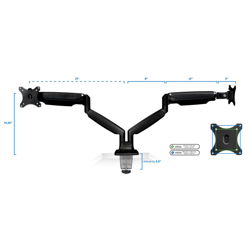 Dual Monitor Adjustable Arm Desk Mount with Gas Spring