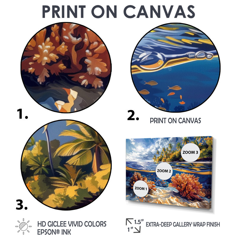 Impression d'art mural brun et bleu grande barrière de corail III - corail, Toile tendue, H 40 po x l 60 po