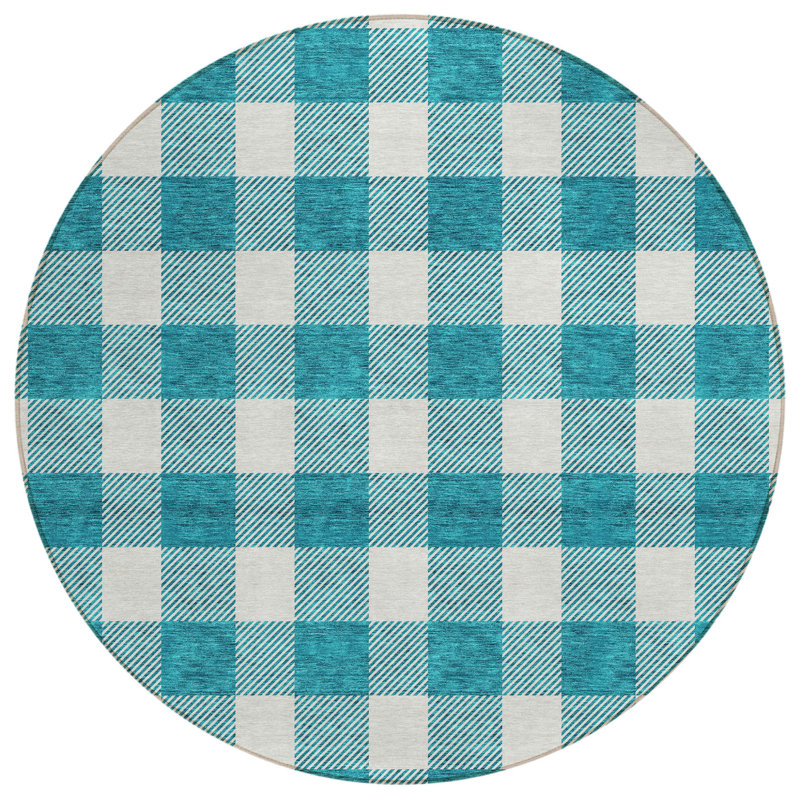 Tapis rond bleu sarcelle lavable 8 po