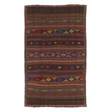 Vintage  Soumak Kilim, Vibrant Diamonds On Rich Brown Tones - Rug & Kilim