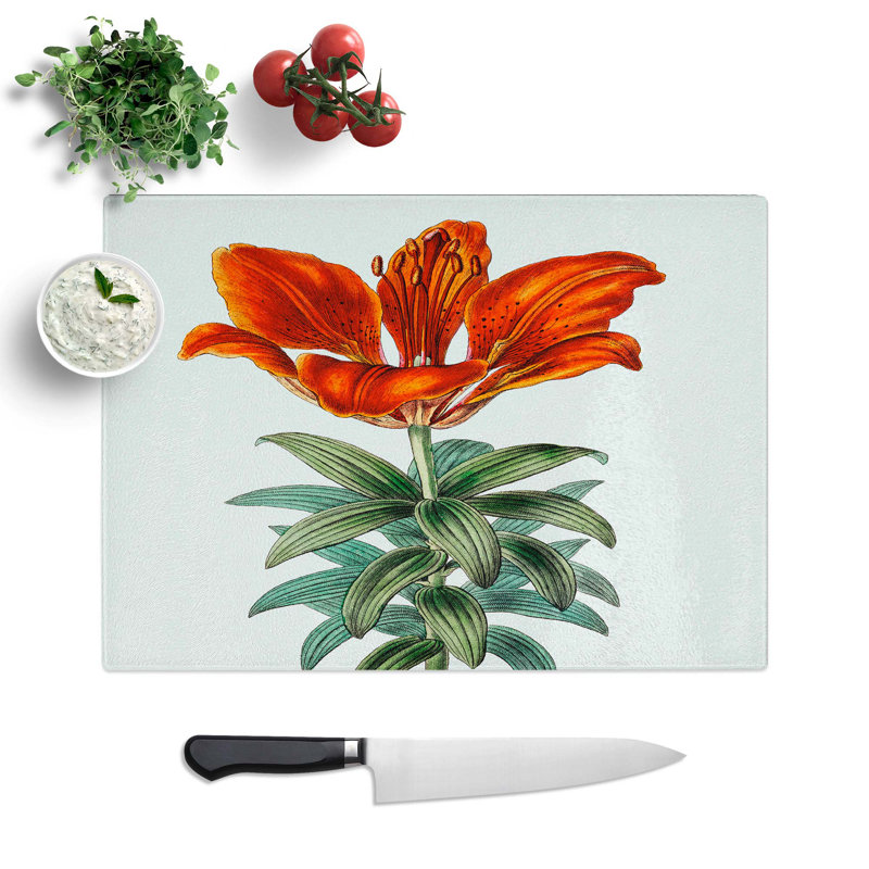 Tempered Glass Blooming Lily Chopping Board, 39 cm W x 28.5 cm L