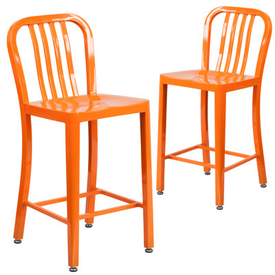 Commercial Grade Metal Indoor-Outdoor Stool with Vertical Slat Back