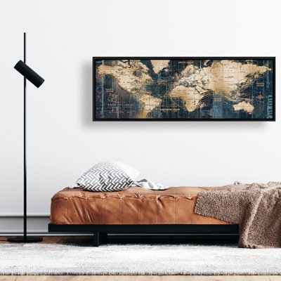 Blue Hyperrealist Abstract World Map Framed Canvas - Home Decor