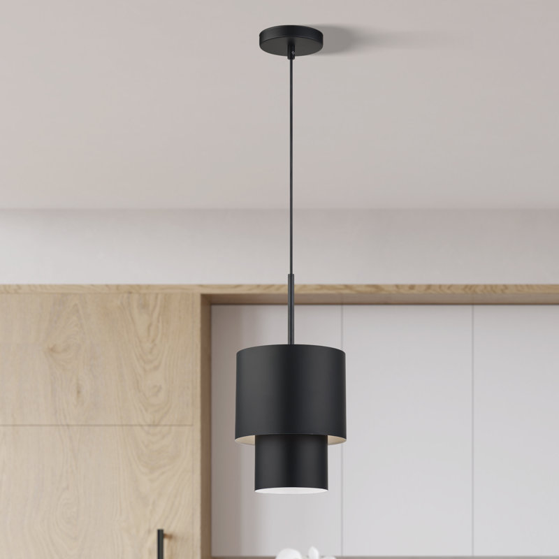 Mini-luminaire suspendu noir 1 lumière Zolana, Noir mat, Noir