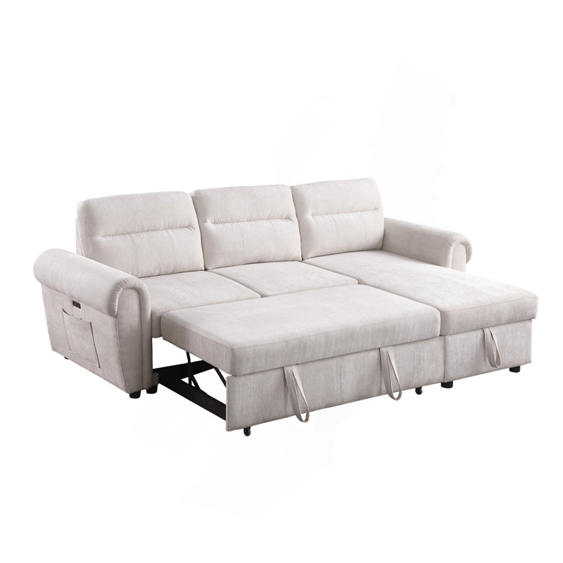 Canapé-lit modulaire en chenille réversible beige l 97 po Hugo