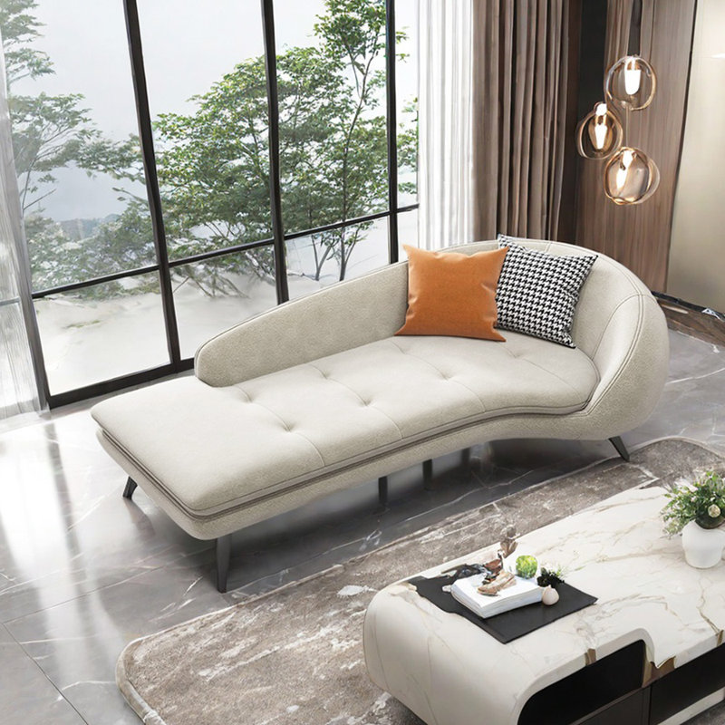 Méridiennes confortables à coussin épais Comfy, Accoudoir à droite (vu de face), Mélange de polyester beige