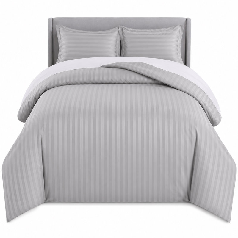Microfibre Striped Duvet Cover Set, Super King, Grey