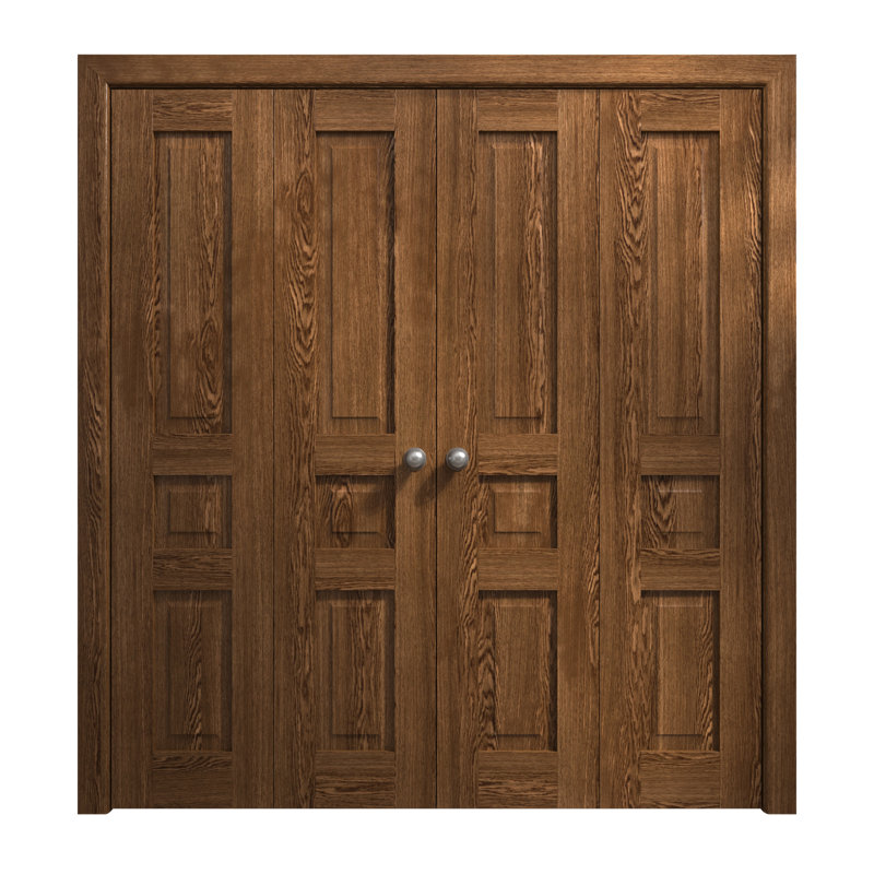 Portes coulissantes doubles pliantes pour placard 72 x 96 pouces Ego 5012 Chêne Cognac, rails robustes, moulures, garnitures, quincaillerie, bois massif, portes de placard de chambre