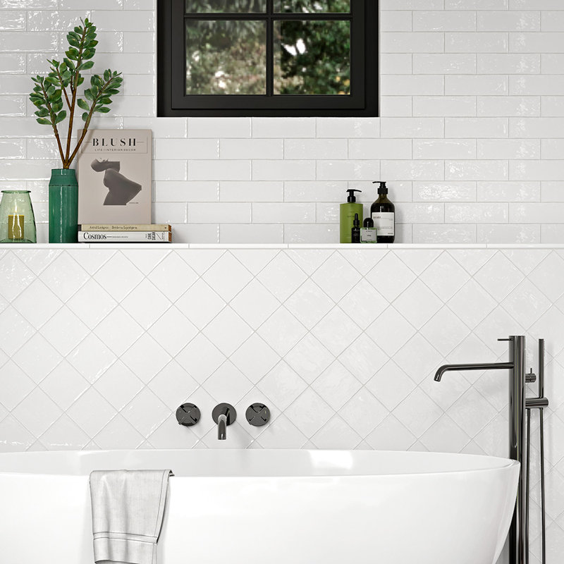Carrelage mural en céramique Bliss 3X8, Blanc