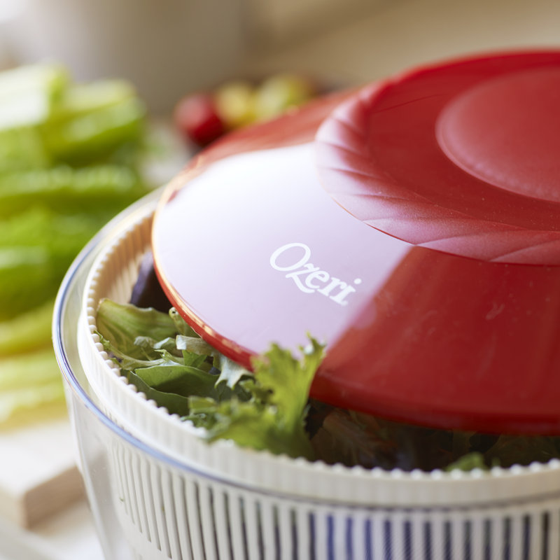 Italian Made Fresca Salad Spinner and Serving Bowl Rotator, Red