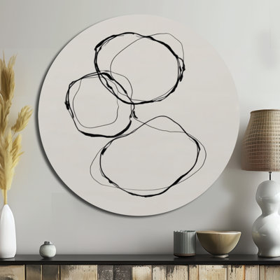 «Abstract Simple Brush Outline Curves - Modern Shapes», art mural rond en métal
