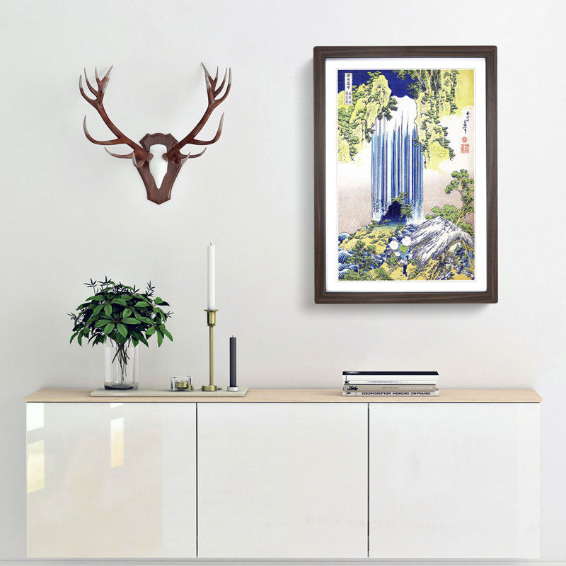 The Yoro Waterfall in Mino Province by Katsushika Hokusai - Picture Frame Painting Print on MDF, Walnut Framed