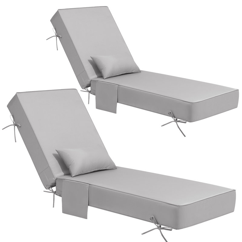 26.5'' W x 80'' D x 6'' H Outdoor Chaise Lounge Seat / Back Cushion with Pillow and Pocket, Gray, 2