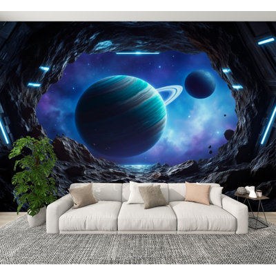 Peel and Stick Wallpaper Futuristic Space Landscape Planet Asteroid Field Cosmic Galaxy Wall Murals 100"H x 144"W Removable PVC Wall Paper Self-Adhesive Wall Decor for Bedroom Living Room Home Office