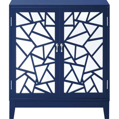 Console bleue à 2 portes - Portes à motif géométrique en miroir pour un grand espace de rangement en bois et en verre