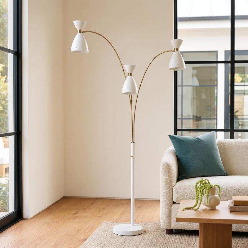 Bimini 82 " Arched Floor Lamp, White, White/Brass