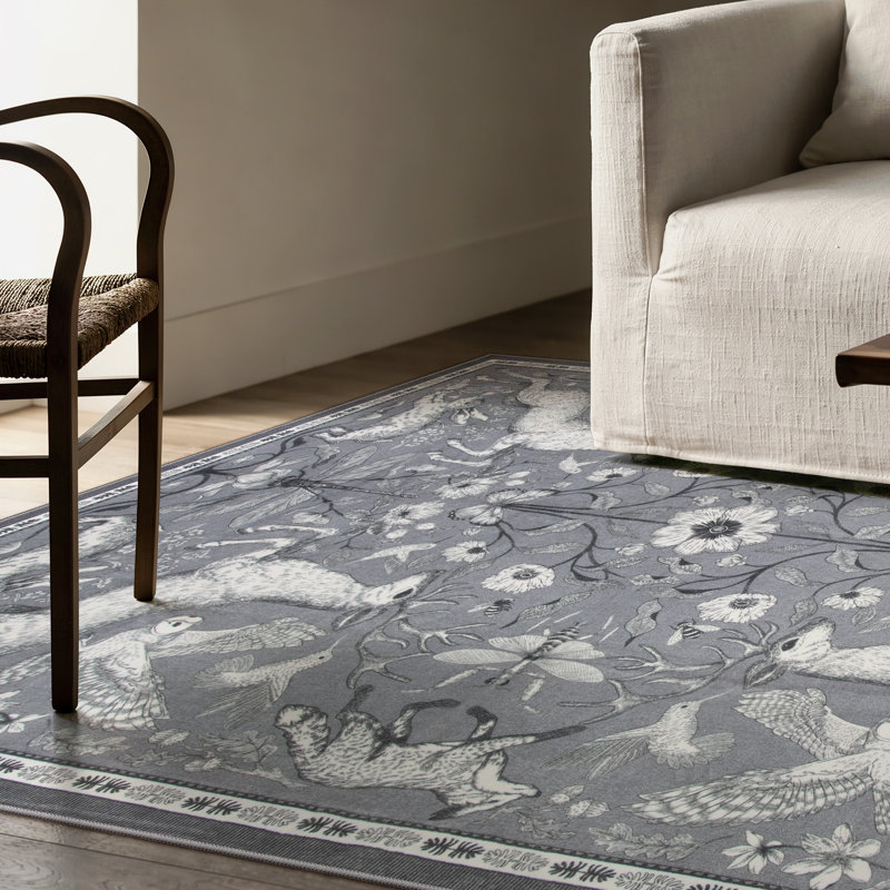 Goldene Morris Inspired Woodland Animal Washable Area Rug with Non-Slip Backing for Living Room, Bedroom and Dining Room