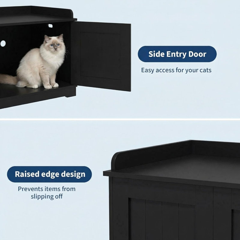 Wooden Cat Litter Box Enclosure Cabinet with 2 Doors, Modern Hidden Litter Box Furniture, 80cm, Multi-Use End Table for Living Room Hallway