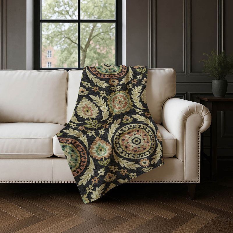 Jeté floral Sherpa ASB751 Addison, Noir