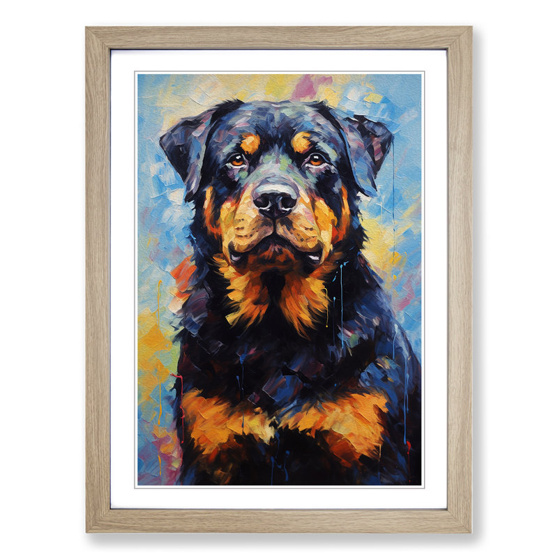Rottweiler Impressionism 1 Piece Single Picture Frame Wall Art, 46cm H x 34cm W x 2cm D, Oak