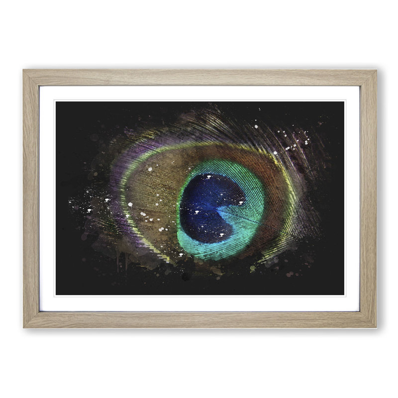 Peacock Feather - Picture Frame Graphic Art, 27cm H x 36cm W x 2cm D, Oak Framed