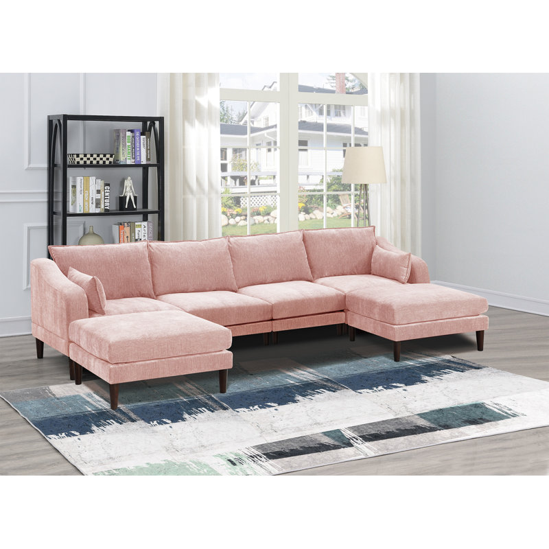 Angellina Upholstered L-Shaped Sectional Reversible, Pink Polyester Blend