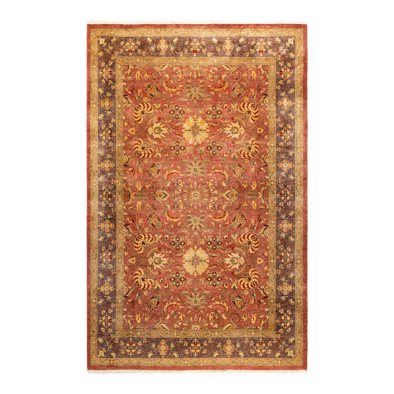 Tapis unique noué à la main orange / brun Sesilia 6 pi 2 po x 8 pi 10 po Sesilia
