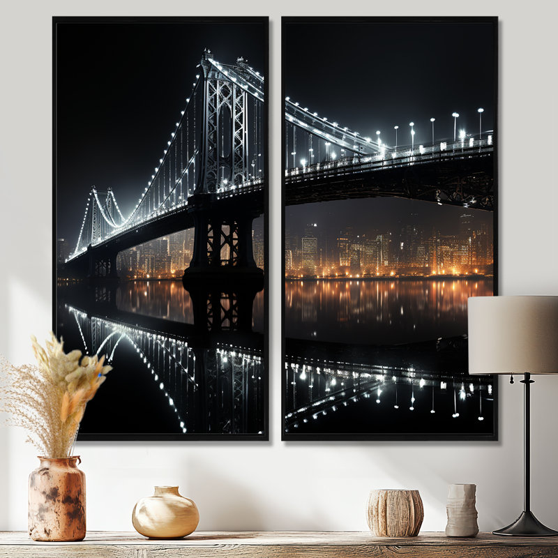 Ching - grands ponts, impressions sur toile, 40" H x 40" W, Impression encadrée flottante, Black
