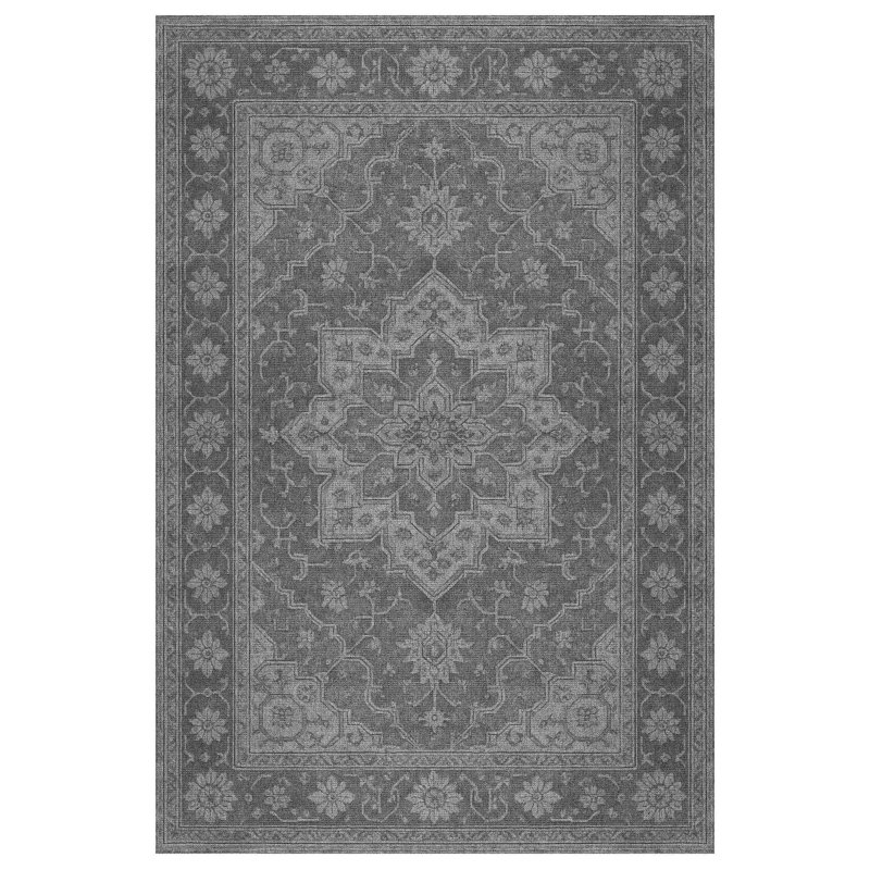 Anatolia Collection Digital Print Cotton-Polyester Gray Oriental Rug, Runner 3'4" x 8'3"