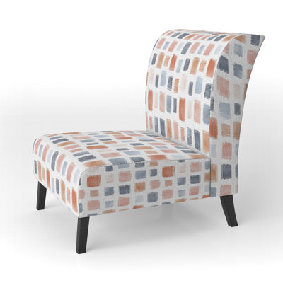 Modern Accent Chair - Scandinavian Grid of pastel colors Blue Slipper Chair