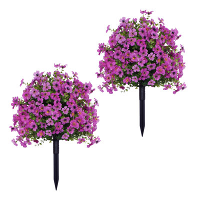 24 Inch Artificial Flower Stake Outdoor Decor - Multi-Color Garden Stakes For Yard & Lawn, No Fade Heavy Duty Plastic, All Season Decoration (Purple)