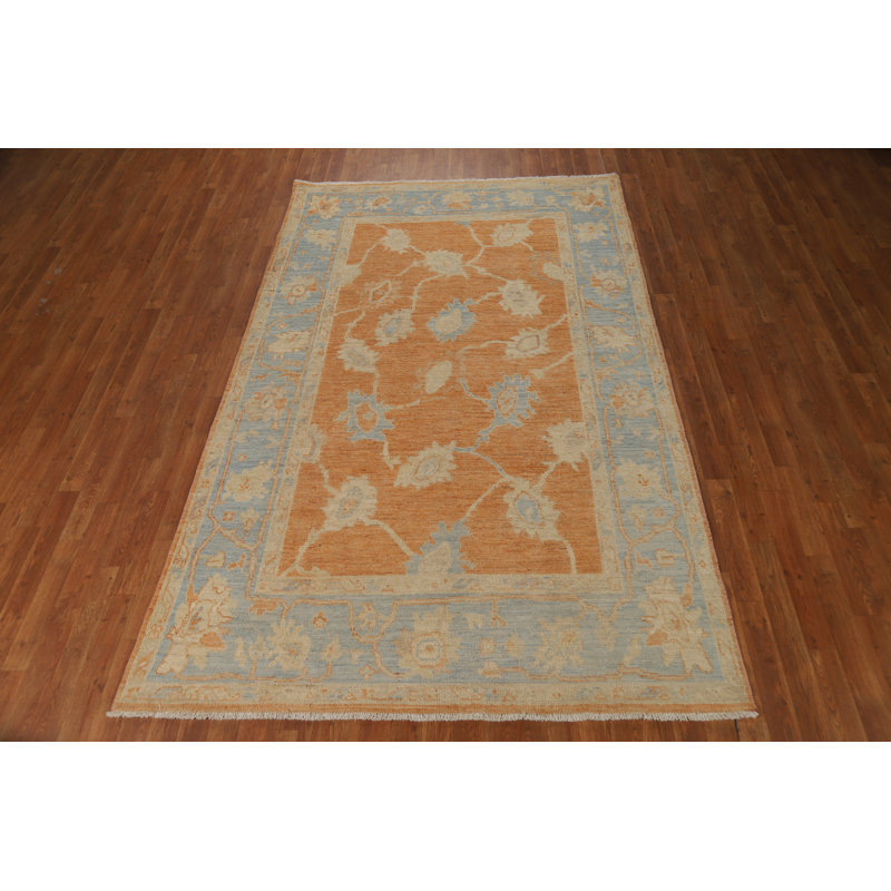 Orange Vegetable Dye Floral Oushak Turkish Area Rug 9