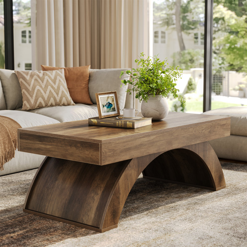 47-Inch Rectangle Coffee Table, Farmhouse Center Table with Arched Base for Living Room, Office