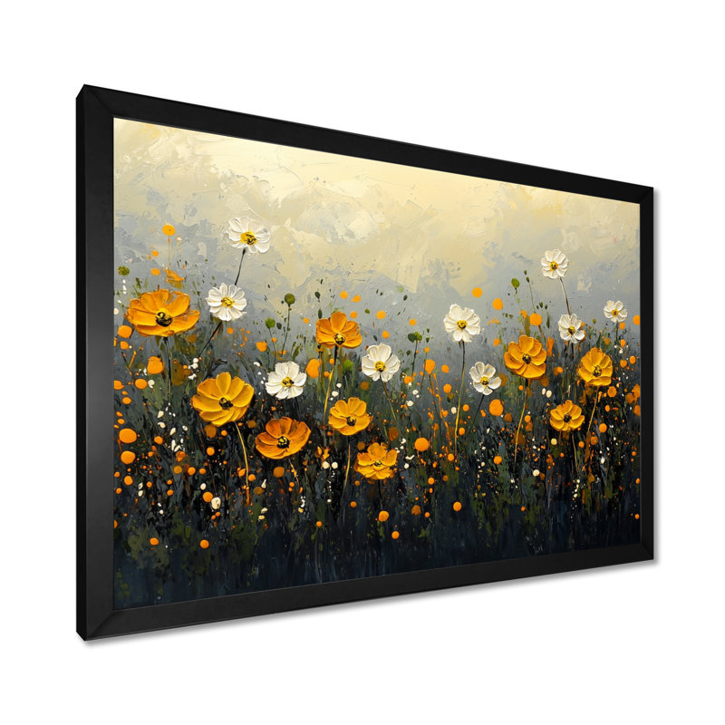 «Dark Summer Daisies Field Landscape III - Daisies», art mural, H 12 po x l 20 po, Cadre simple, Noir
