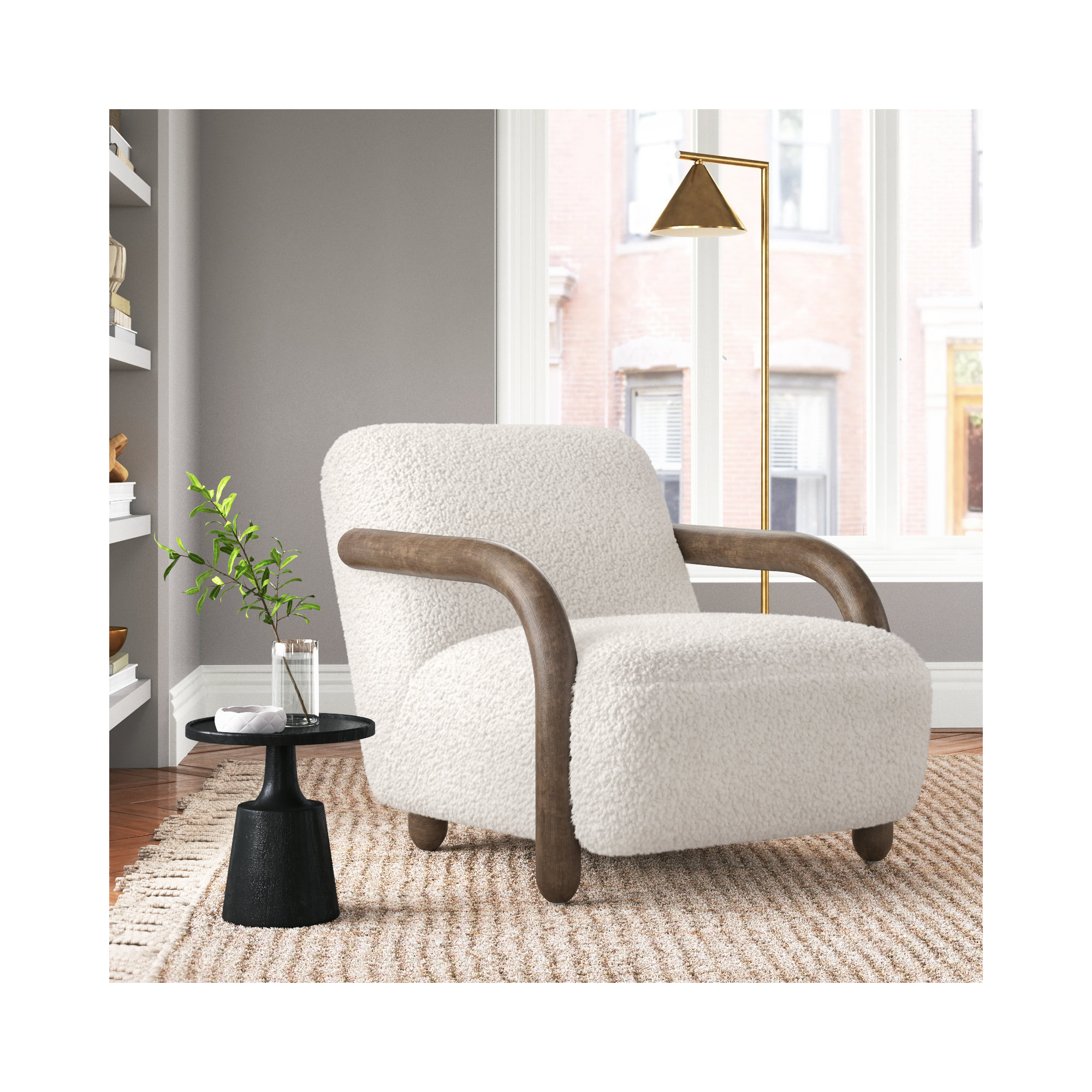 Risco Shearling Accent Chair, Andes Natural Polyester, Distressed Natural, Distressed Natural