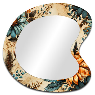 Motif rustique bohème II - motif floral en métal - miroir mural traditionnel asymétrique