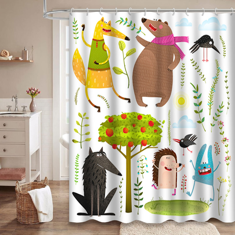 Rideau de douche aquarelle coloré avec 12 crochets Wild Forest, L 72 po x l 78 po